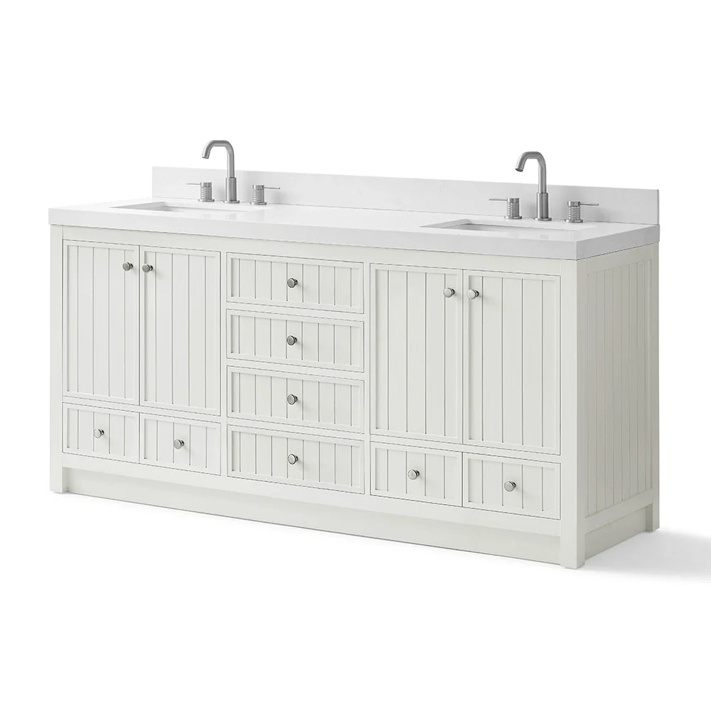 72 Inch White Freestanding Double Sink Bathroom Vanity With Fully Assembled