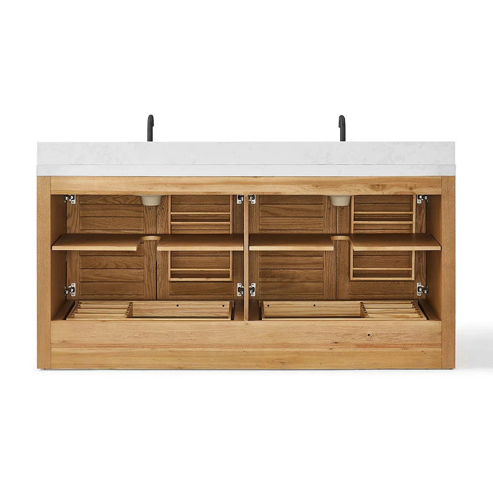 72 Inch Natural Oak Fully Assembled Freestanding Bathroom Vanity With Double Sink