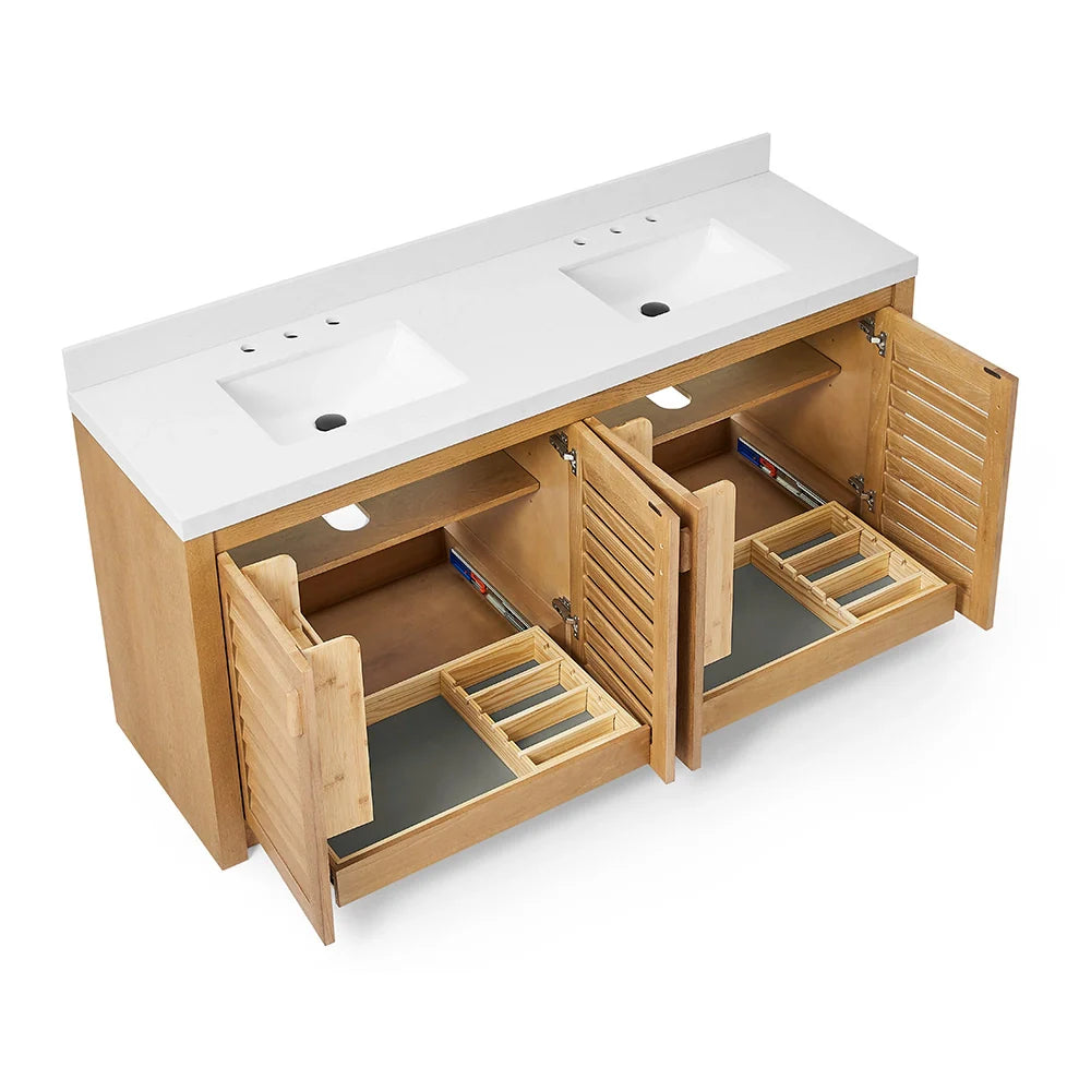 72 Inch Natural Oak Fully Assembled Freestanding Bathroom Vanity With Double Sink
