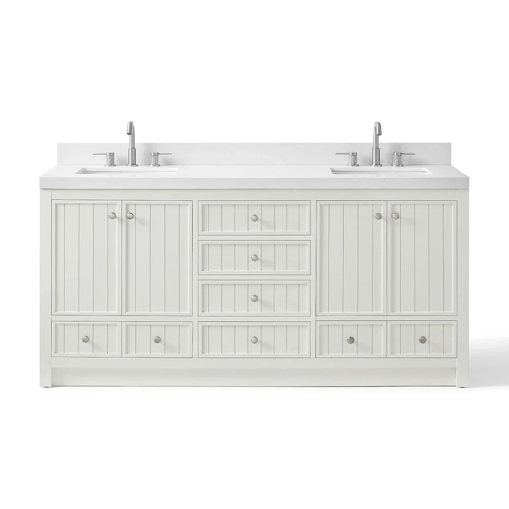 72 Inch White Freestanding Double Sink Bathroom Vanity With Fully Assembled