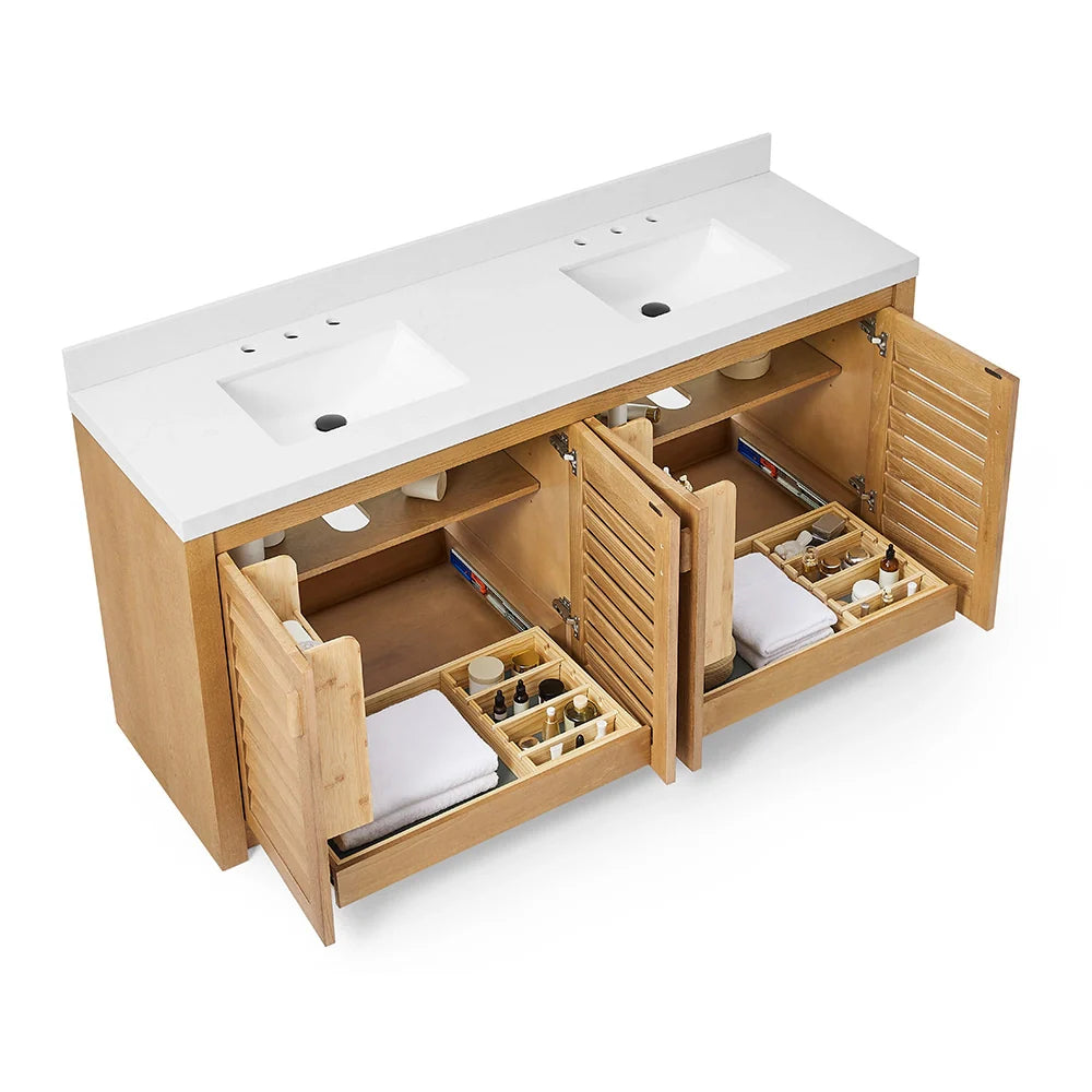 72 Inch Natural Oak Fully Assembled Freestanding Bathroom Vanity With Double Sink