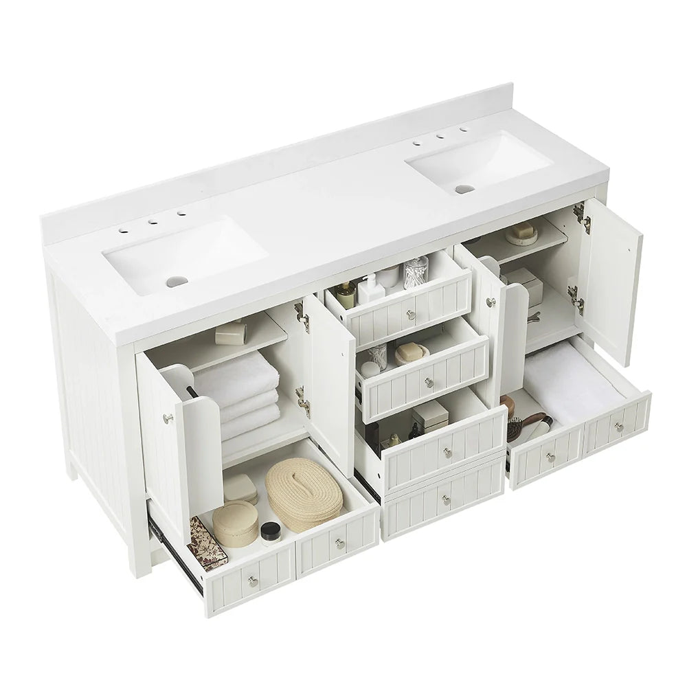 72 Inch White Freestanding Double Sink Bathroom Vanity With Fully Assembled