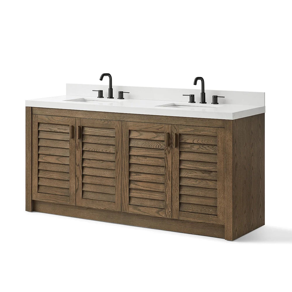 72 Inch Dark Sienna Brown Fully Assembled Bathroom Vanity With Double Sink