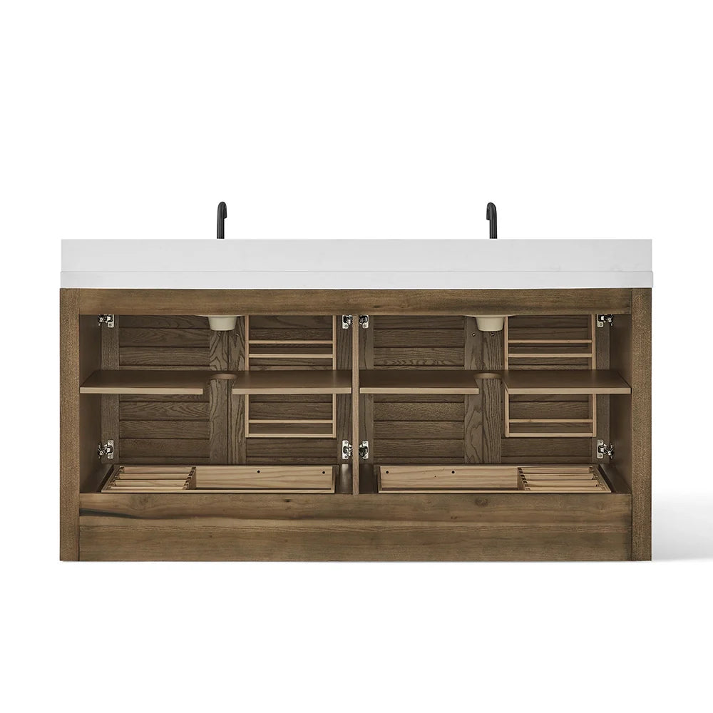 72 Inch Dark Sienna Brown Fully Assembled Bathroom Vanity With Double Sink