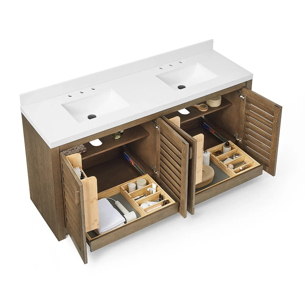 72 Inch Dark Sienna Brown Fully Assembled Bathroom Vanity With Double Sink