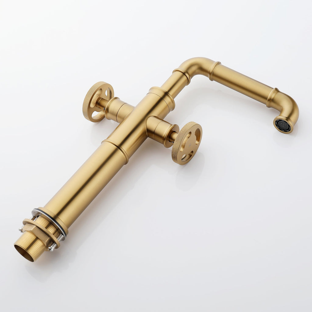 Deck Mounted Dual Handles Bathroom Vessel Sink Faucet