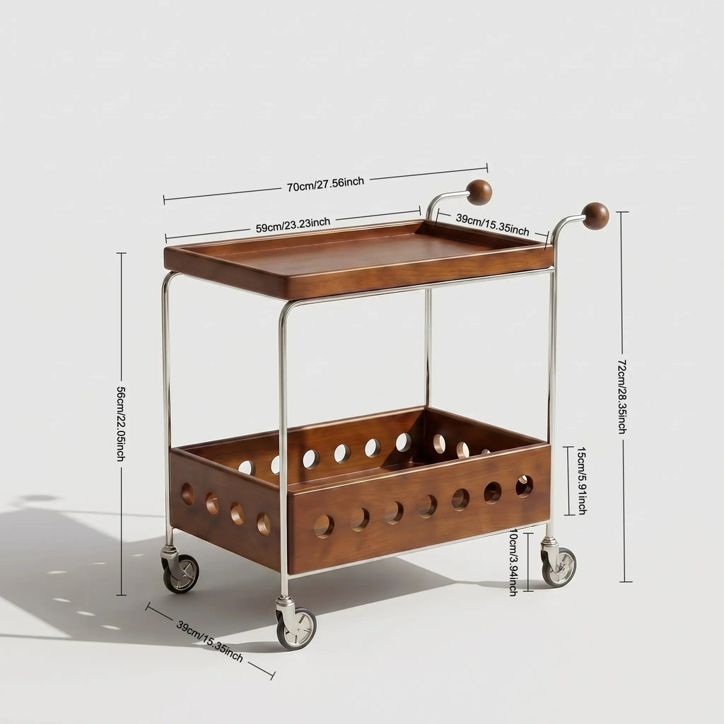 Orin Rolling Serving Cart with Wheels – 2-Tier Solid Wood Kitchen Storage & Mobile Beverage Utility Bar Cart Organizer