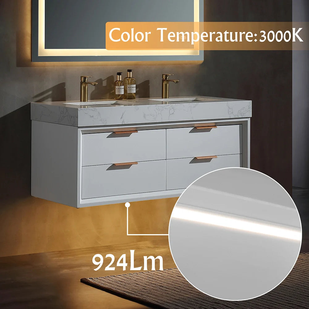 48 Inch Modern Wall Mounted Double Bathroom Vanity with Marble Countertop
