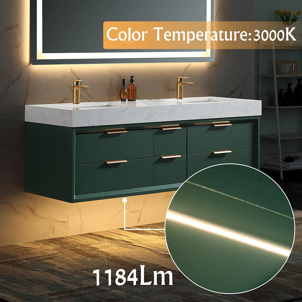 60 Inch Wall Mounted Double Bathroom Vanity with Marble Countertop