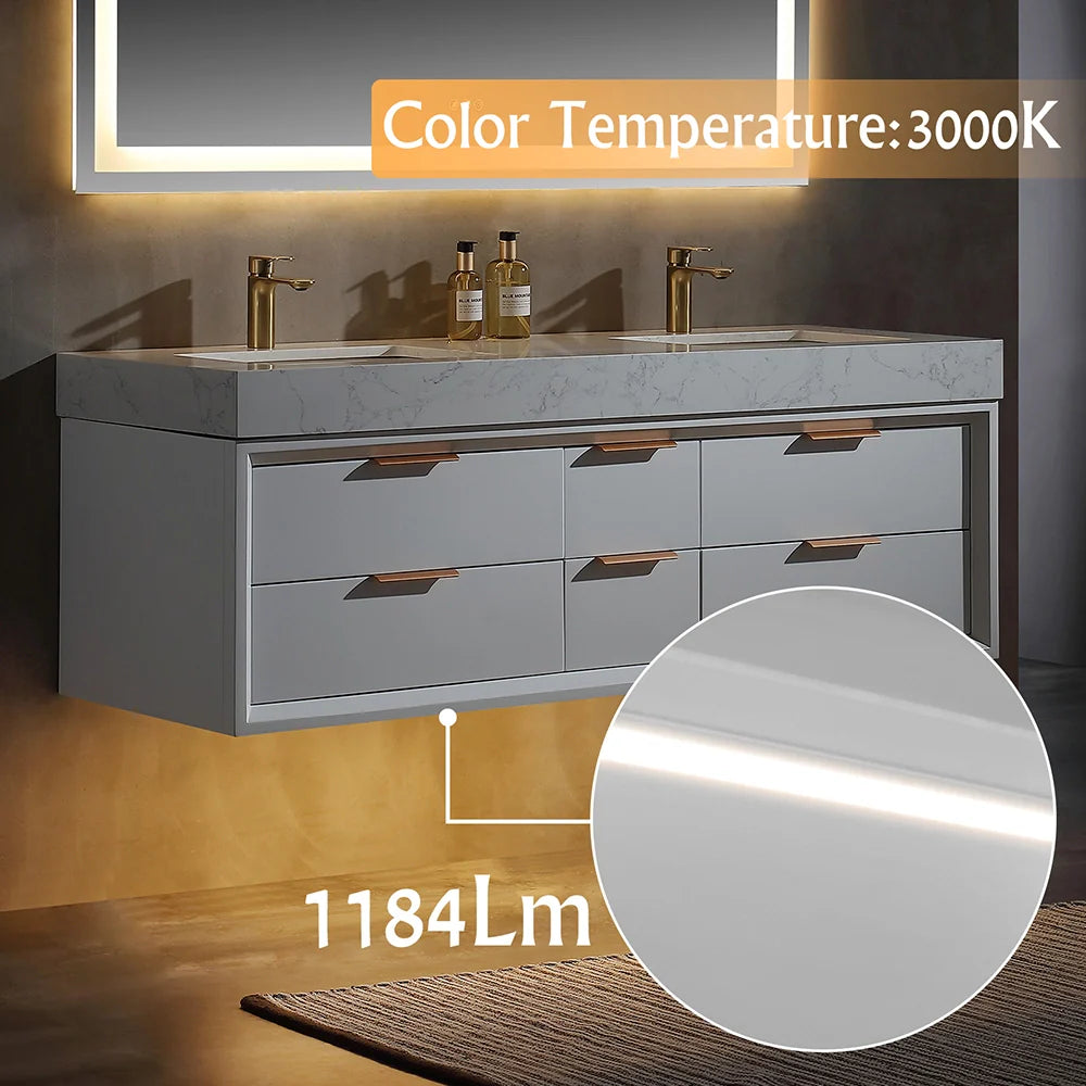 60 Inch Wall Mounted Double Bathroom Vanity with Marble Countertop
