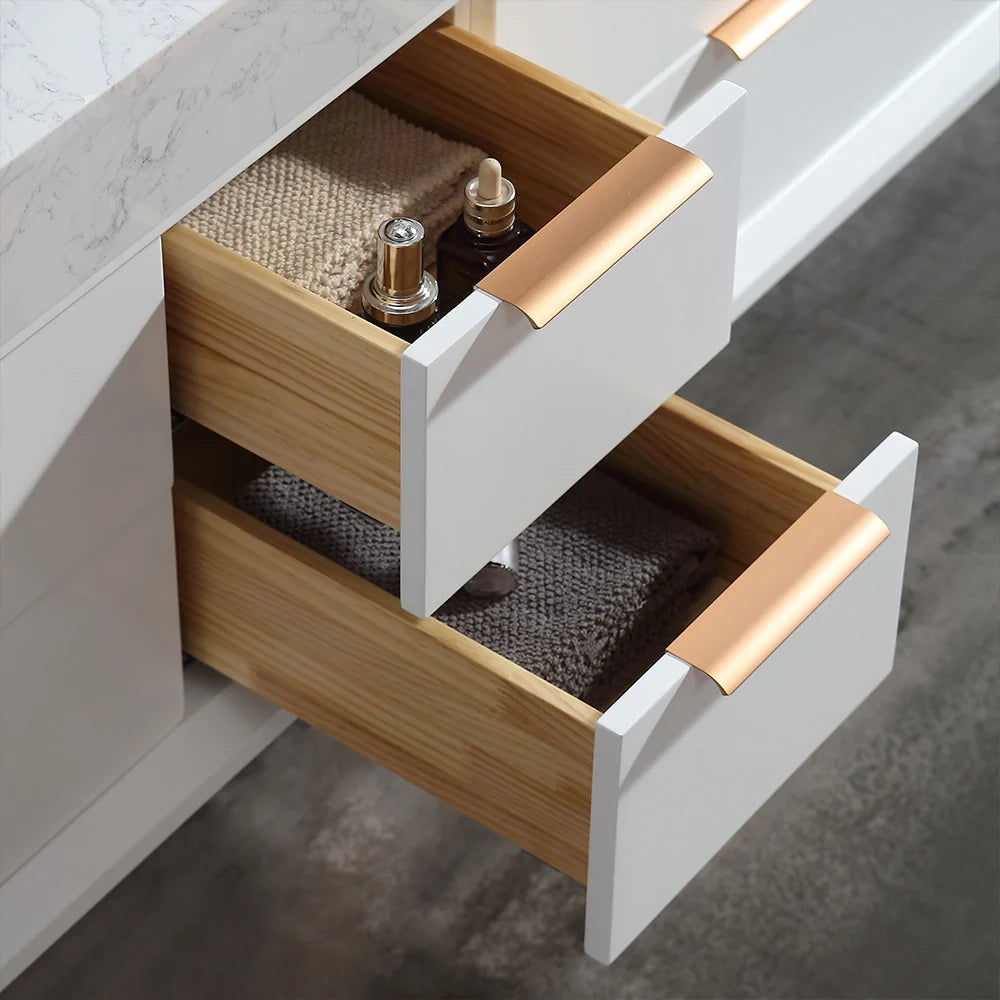 60 Inch Wall Mounted Double Bathroom Vanity with Marble Countertop