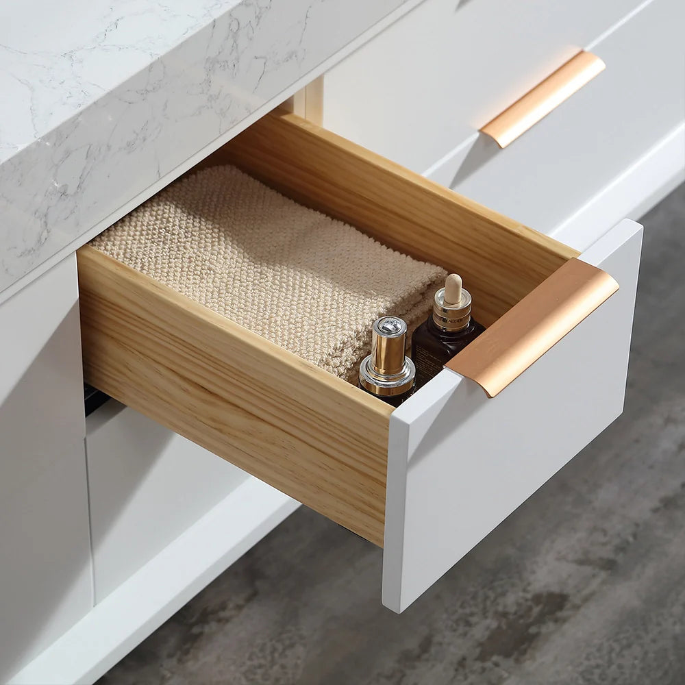 60 Inch Wall Mounted Double Bathroom Vanity with Marble Countertop