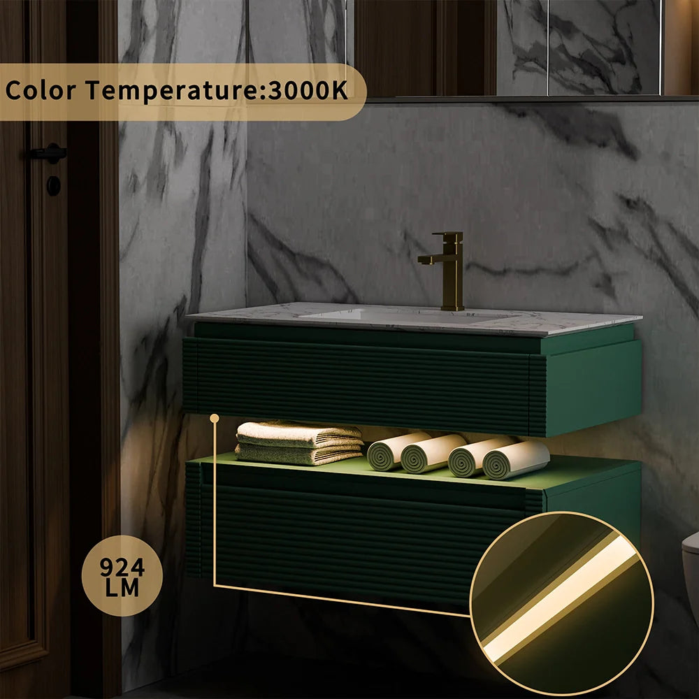 36 Inch Wall Mounted Single Bathroom Vanity with Marble Countertop