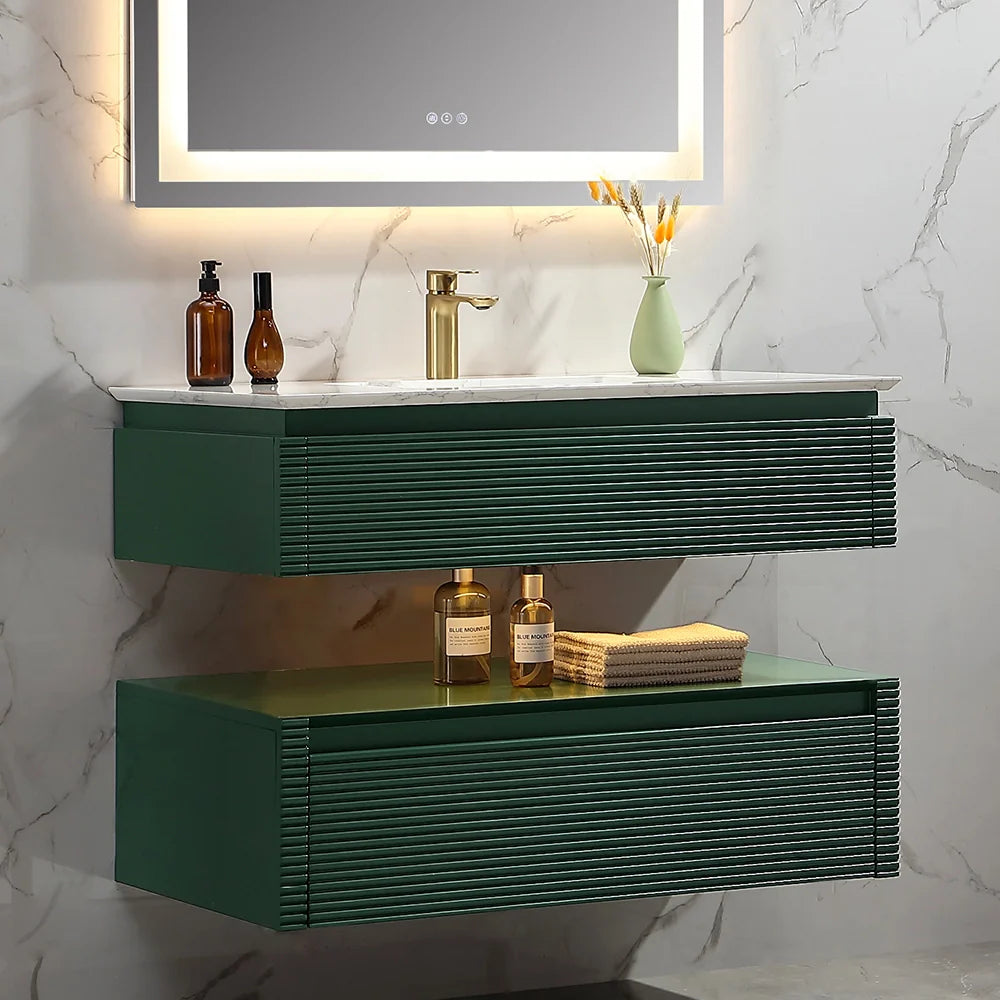 36 Inch Wall Mounted Single Bathroom Vanity with Marble Countertop