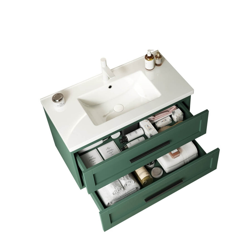 36" Green Wall-Mounted Bathroom Vanity with Sink No Faucet