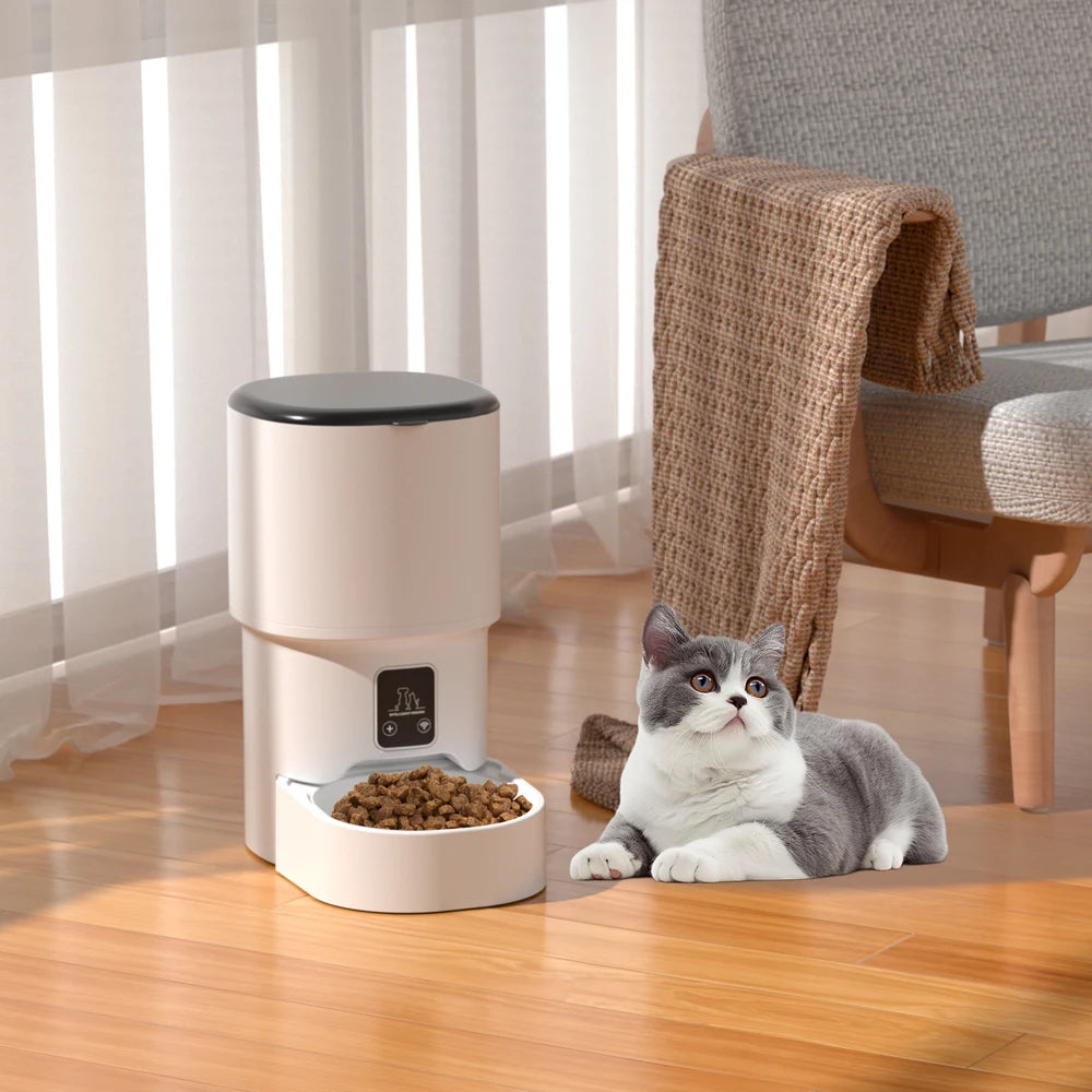 4L WiFi Automatic Cat Feeder - Intelligent Smart Pet Food Dispenser with App Control and LCD Display for Dogs and Cats