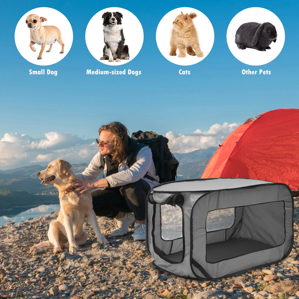 Portable Pop-Up Dog Travel Crate - Foldable Breathable Mesh Kennel for Indoor, Outdoor, and Car Use for Small Dogs and Cats