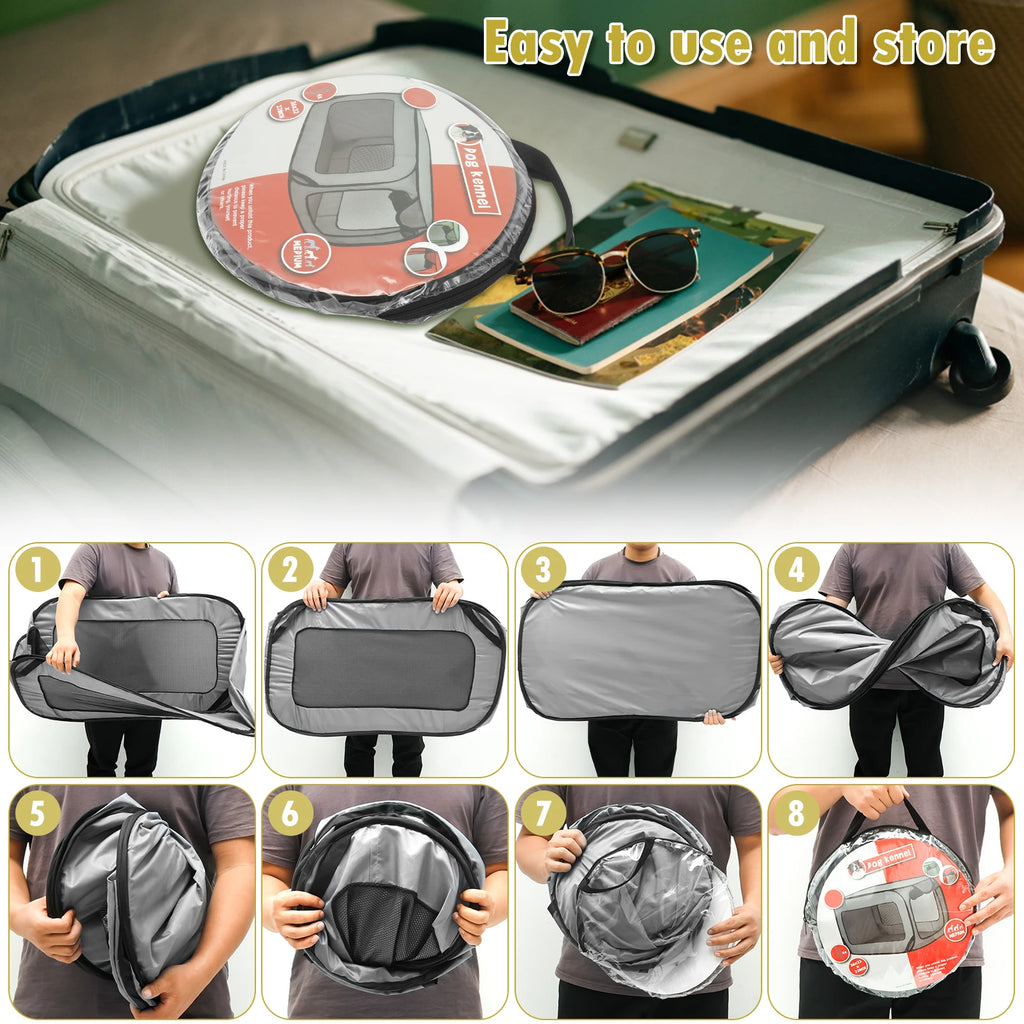 Portable Pop-Up Dog Travel Crate - Foldable Breathable Mesh Kennel for Indoor, Outdoor, and Car Use for Small Dogs and Cats