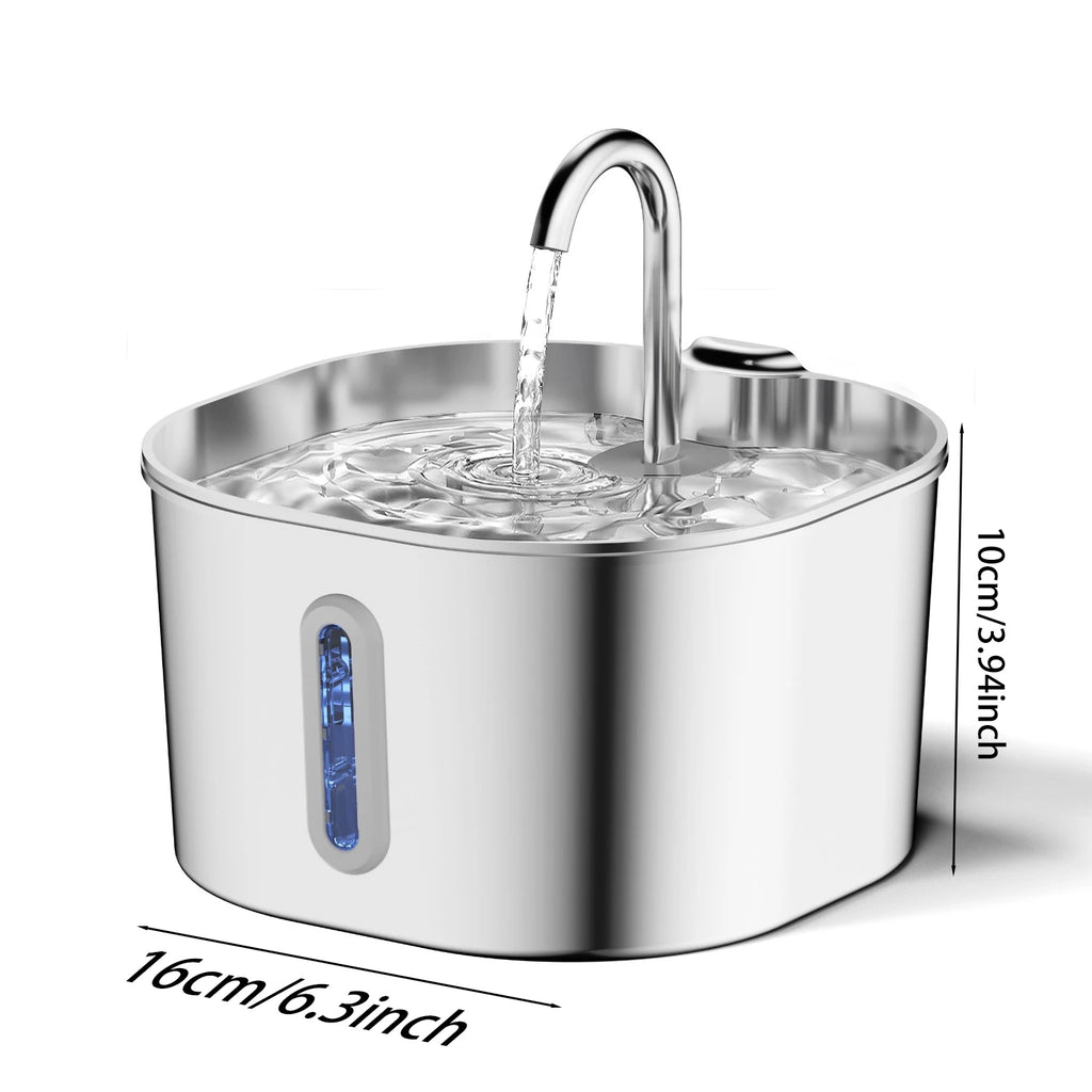 2.2L Automatic Pet Water Fountain – Stainless Steel Cat and Dog Water Dispenser with Clear Water Level Window – Quiet Fountain for Pets