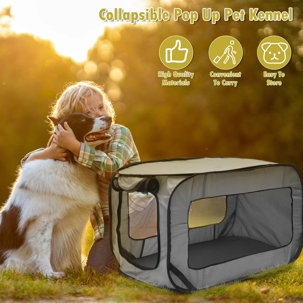 Portable Pop-Up Dog Travel Crate - Foldable Breathable Mesh Kennel for Indoor, Outdoor, and Car Use for Small Dogs and Cats