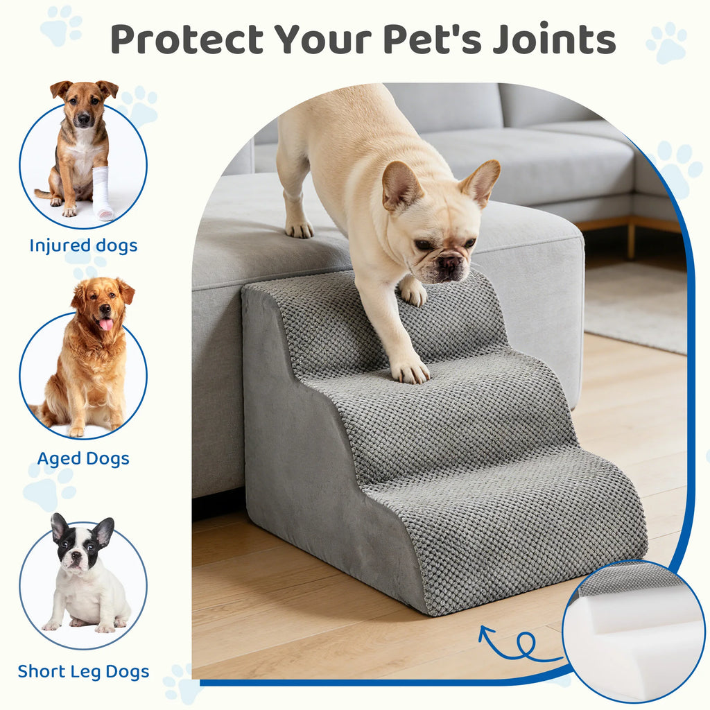 High-Density Foam Pet Stairs – 3-5 Step Curved Dog Ramp for Small Dogs and Cats – Non-Slip Indoor Pet Ladder for Easy Access to Furniture