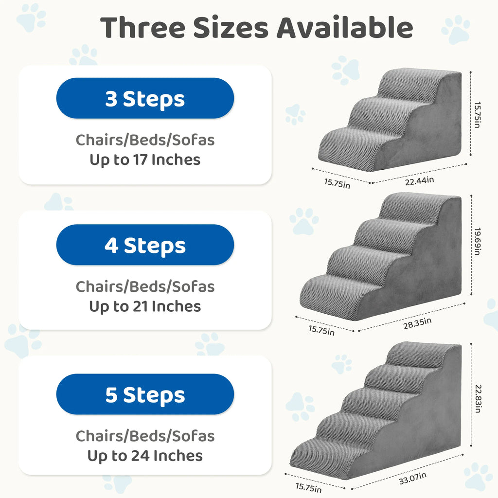 High-Density Foam Pet Stairs – 3-5 Step Curved Dog Ramp for Small Dogs and Cats – Non-Slip Indoor Pet Ladder for Easy Access to Furniture