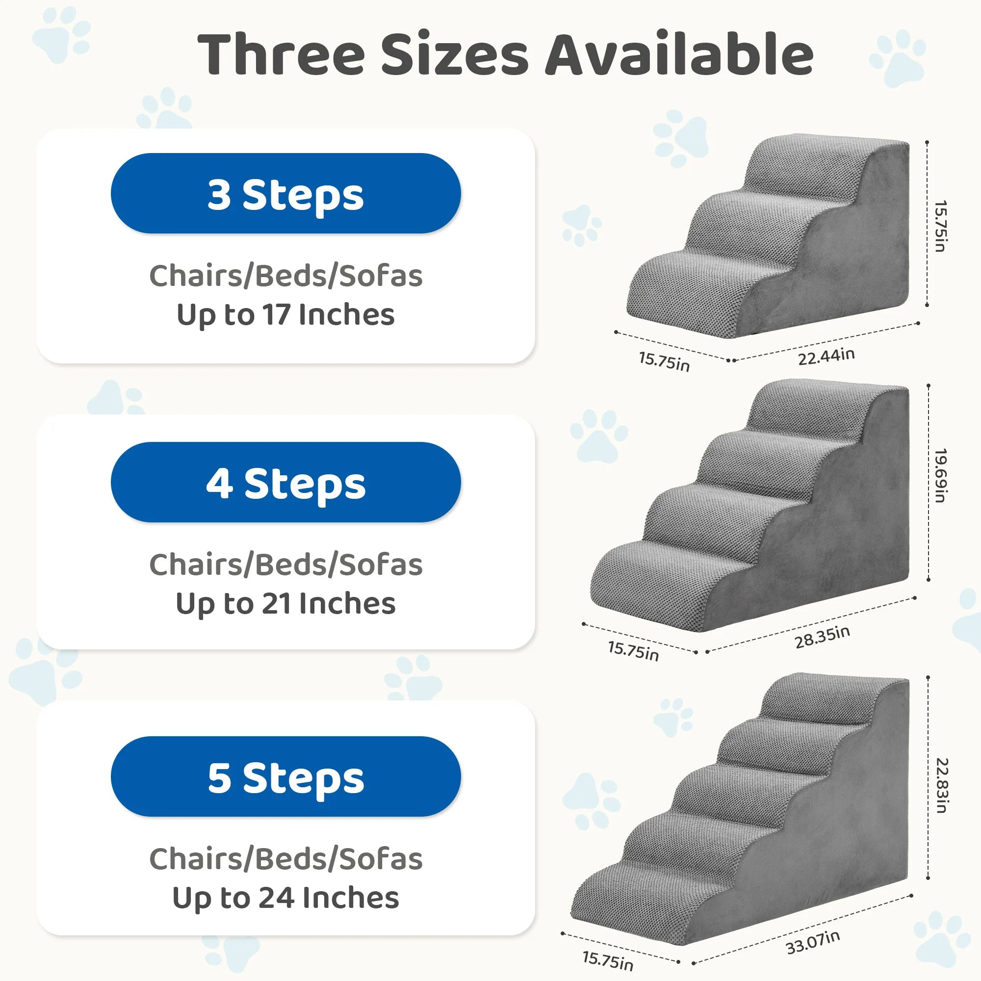 High-Density Foam Pet Stairs – 3-5 Step Curved Dog Ramp for Small Dogs and Cats – Non-Slip Indoor Pet Ladder for Easy Access to Furniture