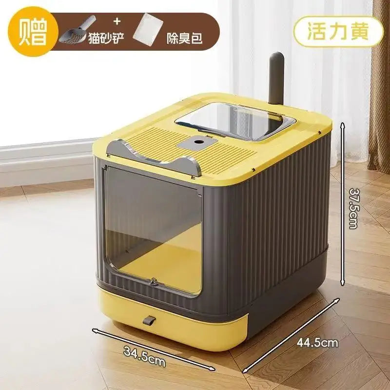 Fully Enclosed Cat Litter Box with UV Disinfecting and Deodorizing Light – Large Covered Litter Pan with In/Out Door Control