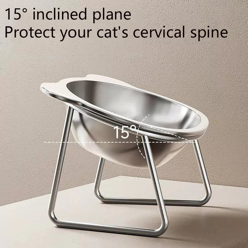 Tilted Stainless Steel Cat Bowl with Elevated Metal Stand - Ergonomic Food and Water Dish for Cats, Kittens, and Puppies