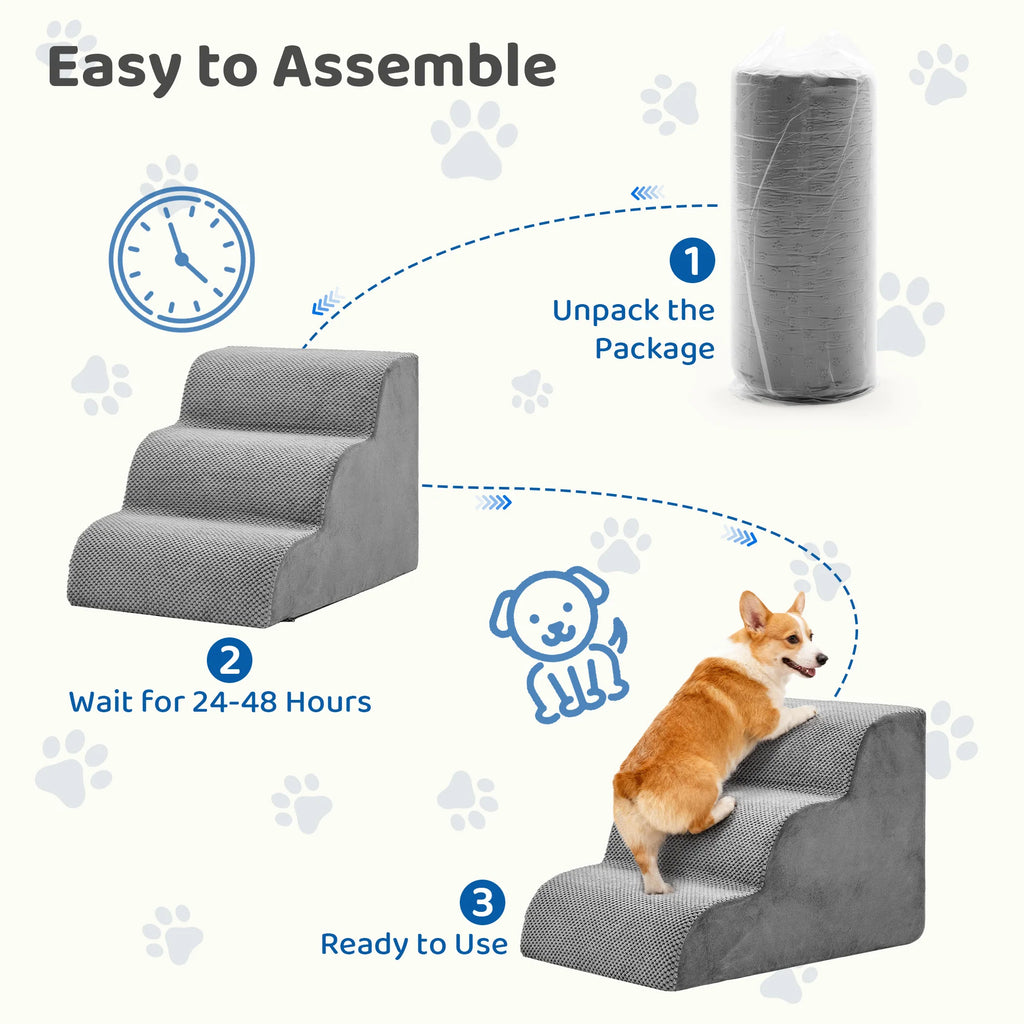 High-Density Foam Pet Stairs – 3-5 Step Curved Dog Ramp for Small Dogs and Cats – Non-Slip Indoor Pet Ladder for Easy Access to Furniture