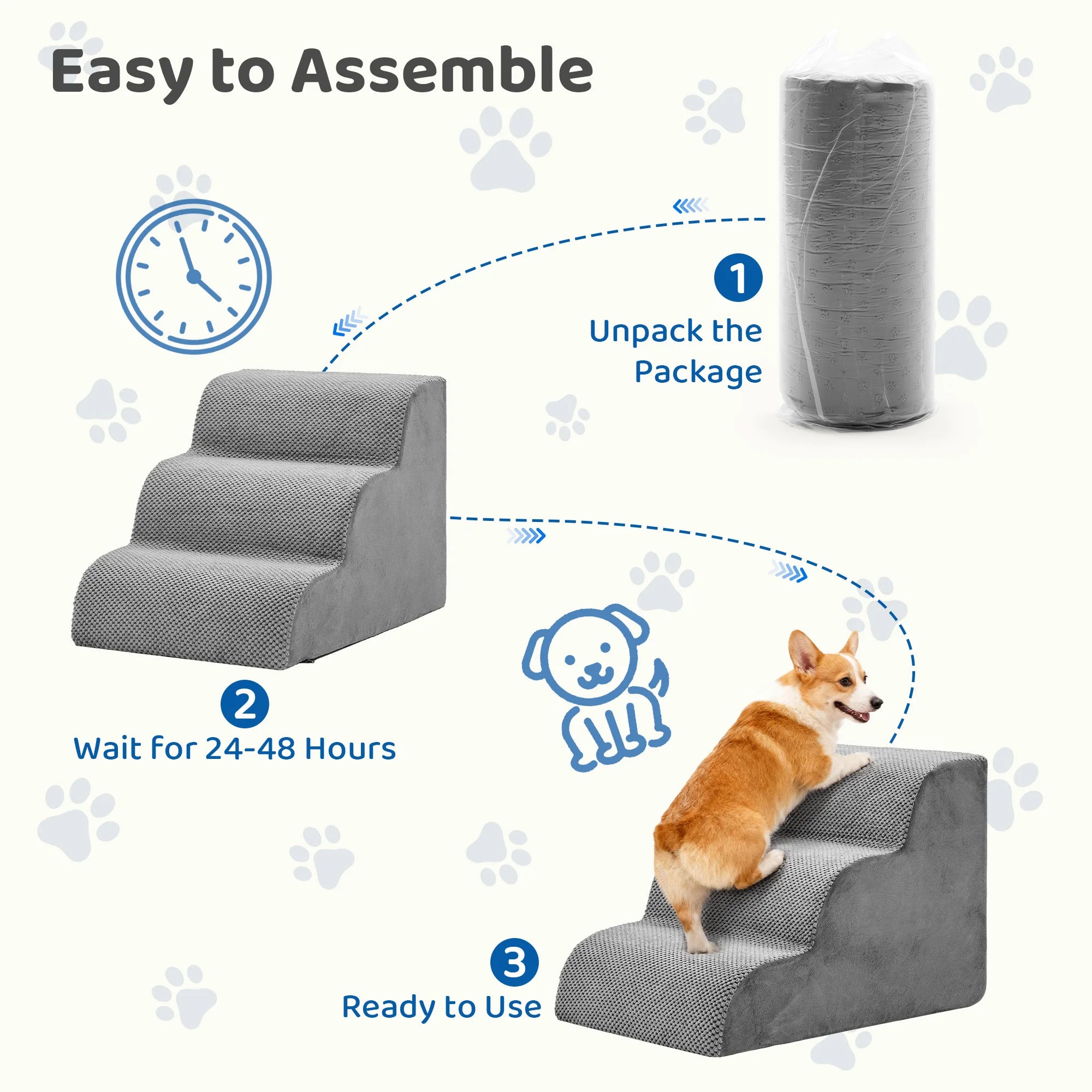 High-Density Foam Pet Stairs – 3-5 Step Curved Dog Ramp for Small Dogs and Cats – Non-Slip Indoor Pet Ladder for Easy Access to Furniture