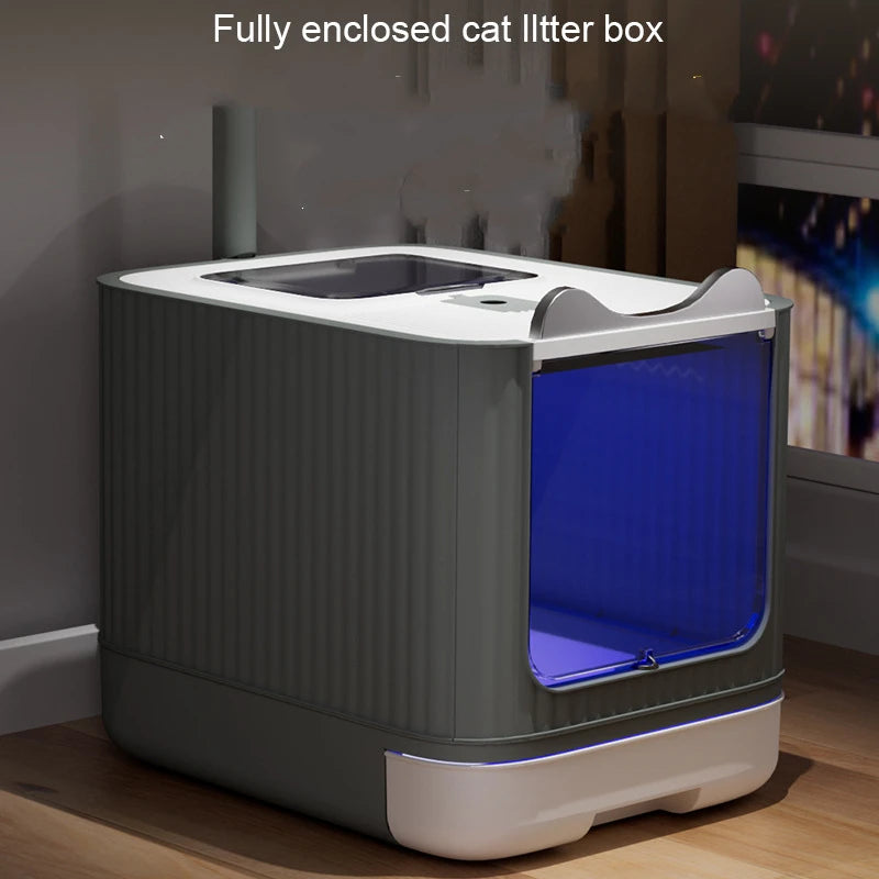 Fully Enclosed Cat Litter Box with UV Disinfecting and Deodorizing Light – Large Covered Litter Pan with In/Out Door Control