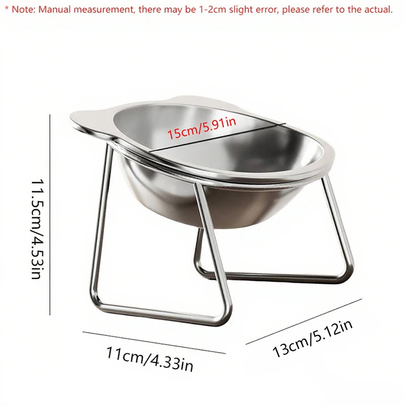 Tilted Stainless Steel Cat Bowl with Elevated Metal Stand - Ergonomic Food and Water Dish for Cats, Kittens, and Puppies