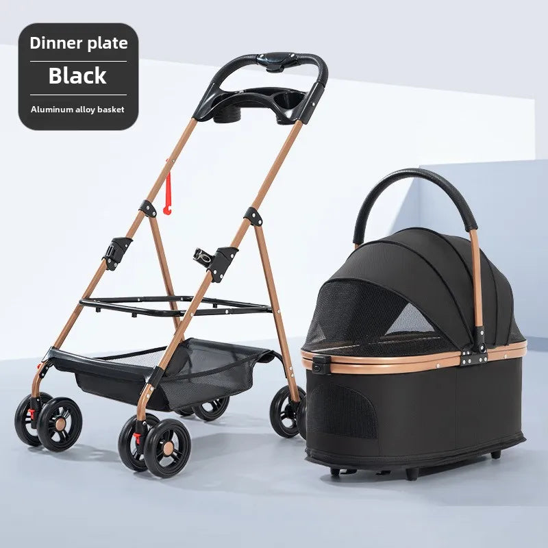 3-in-1 Folding Pet Stroller - Detachable Carrier with Easy Lock Canopy for Small to Medium Dogs and Cats (Up to 30lbs)