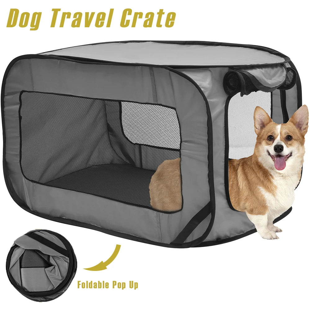 Portable Pop-Up Dog Travel Crate - Foldable Breathable Mesh Kennel for Indoor, Outdoor, and Car Use for Small Dogs and Cats