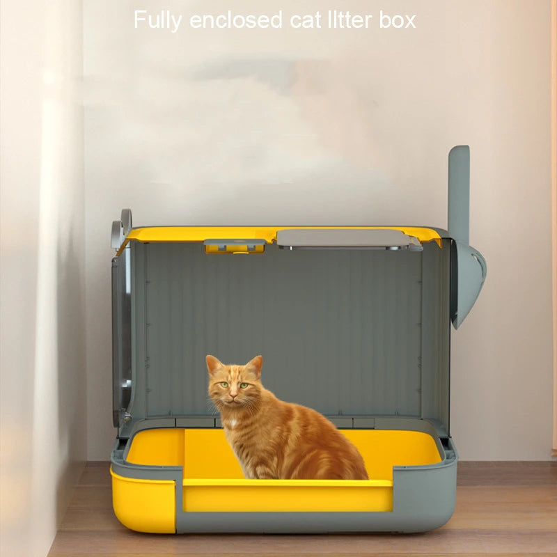 Fully Enclosed Cat Litter Box with UV Disinfecting and Deodorizing Light – Large Covered Litter Pan with In/Out Door Control