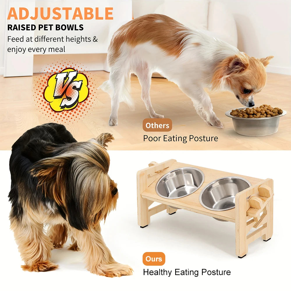 Elevated Tilted Pet Bowls – 15° Raised Stainless Steel Food and Water Feeder Stand for Small Dogs and Cats – Ergonomic Anti-Vomiting Station