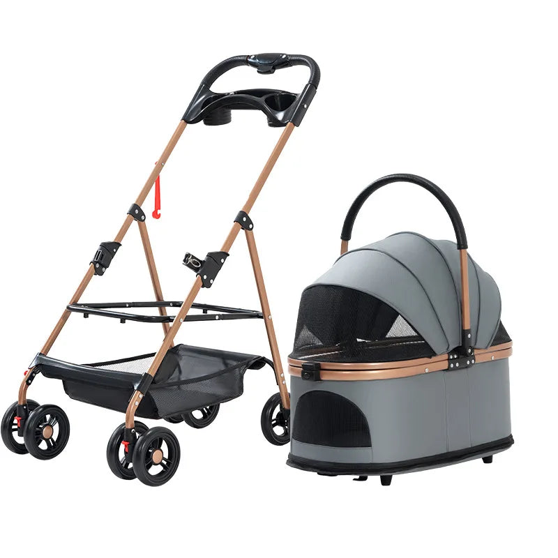3-in-1 Folding Pet Stroller - Detachable Carrier with Easy Lock Canopy for Small to Medium Dogs and Cats (Up to 30lbs)