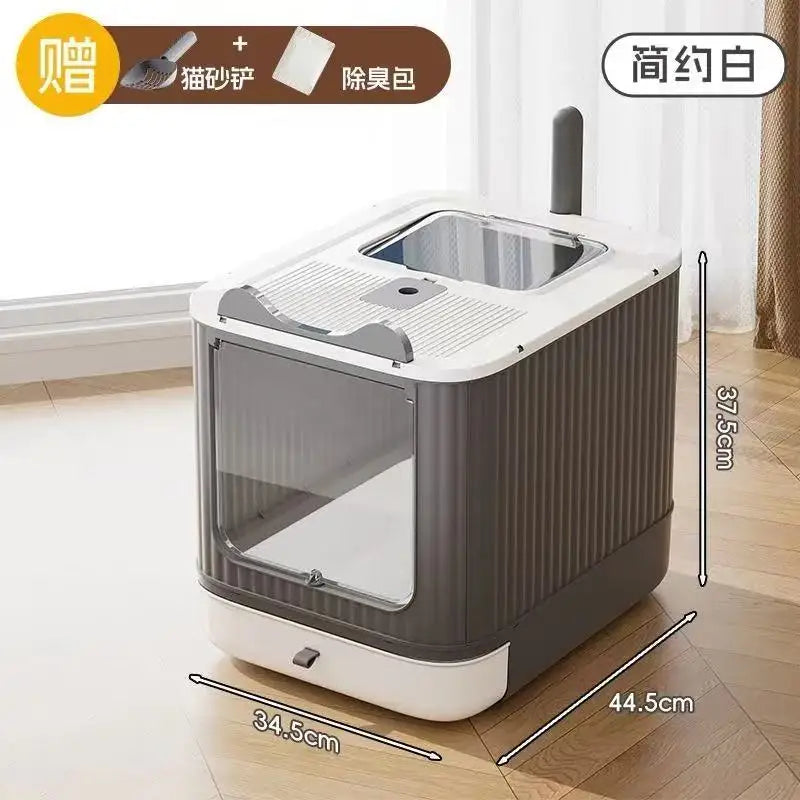 Fully Enclosed Cat Litter Box with UV Disinfecting and Deodorizing Light – Large Covered Litter Pan with In/Out Door Control