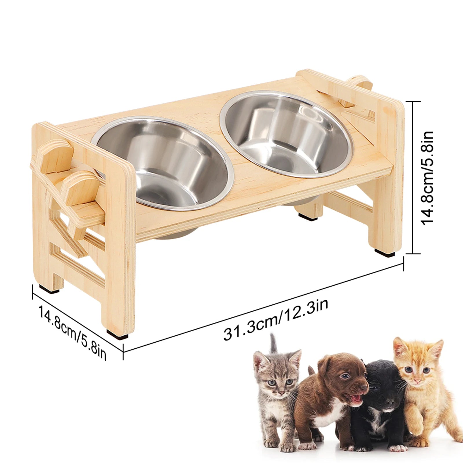 Elevated Tilted Pet Bowls – 15° Raised Stainless Steel Food and Water Feeder Stand for Small Dogs and Cats – Ergonomic Anti-Vomiting Station