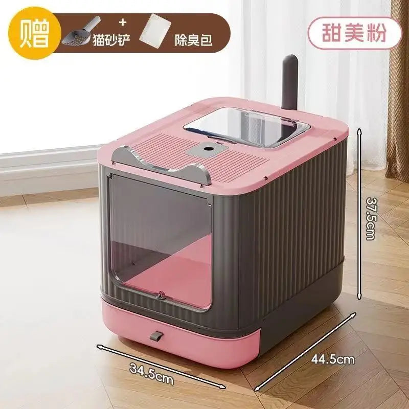 Fully Enclosed Cat Litter Box with UV Disinfecting and Deodorizing Light – Large Covered Litter Pan with In/Out Door Control