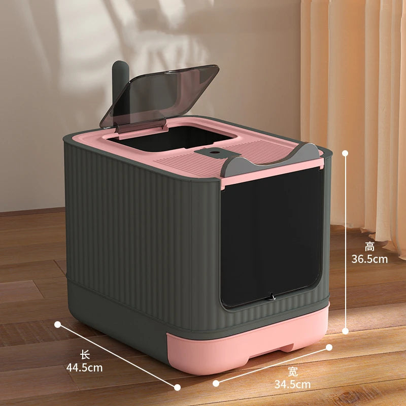 Fully Enclosed Cat Litter Box with UV Disinfecting and Deodorizing Light – Large Covered Litter Pan with In/Out Door Control