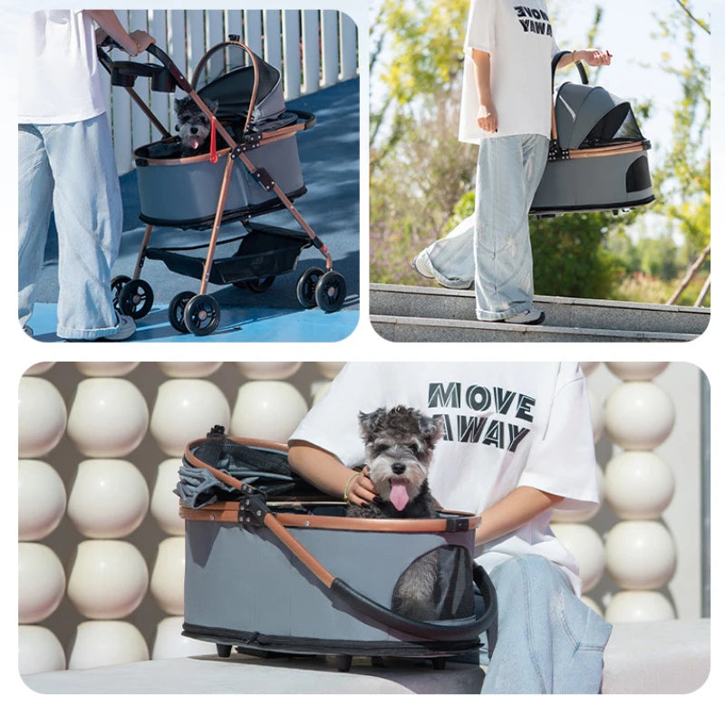 3-in-1 Folding Pet Stroller - Detachable Carrier with Easy Lock Canopy for Small to Medium Dogs and Cats (Up to 30lbs)