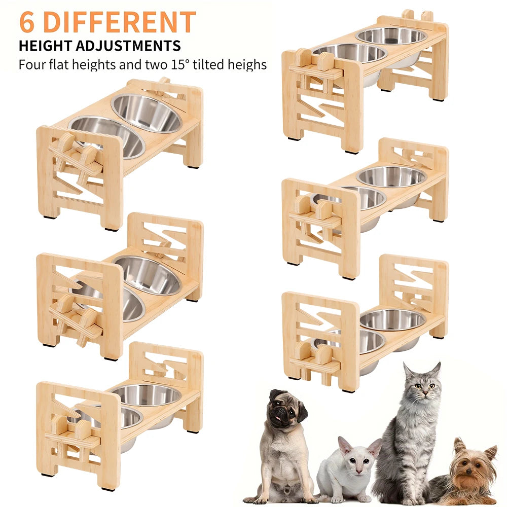 Elevated Tilted Pet Bowls – 15° Raised Stainless Steel Food and Water Feeder Stand for Small Dogs and Cats – Ergonomic Anti-Vomiting Station
