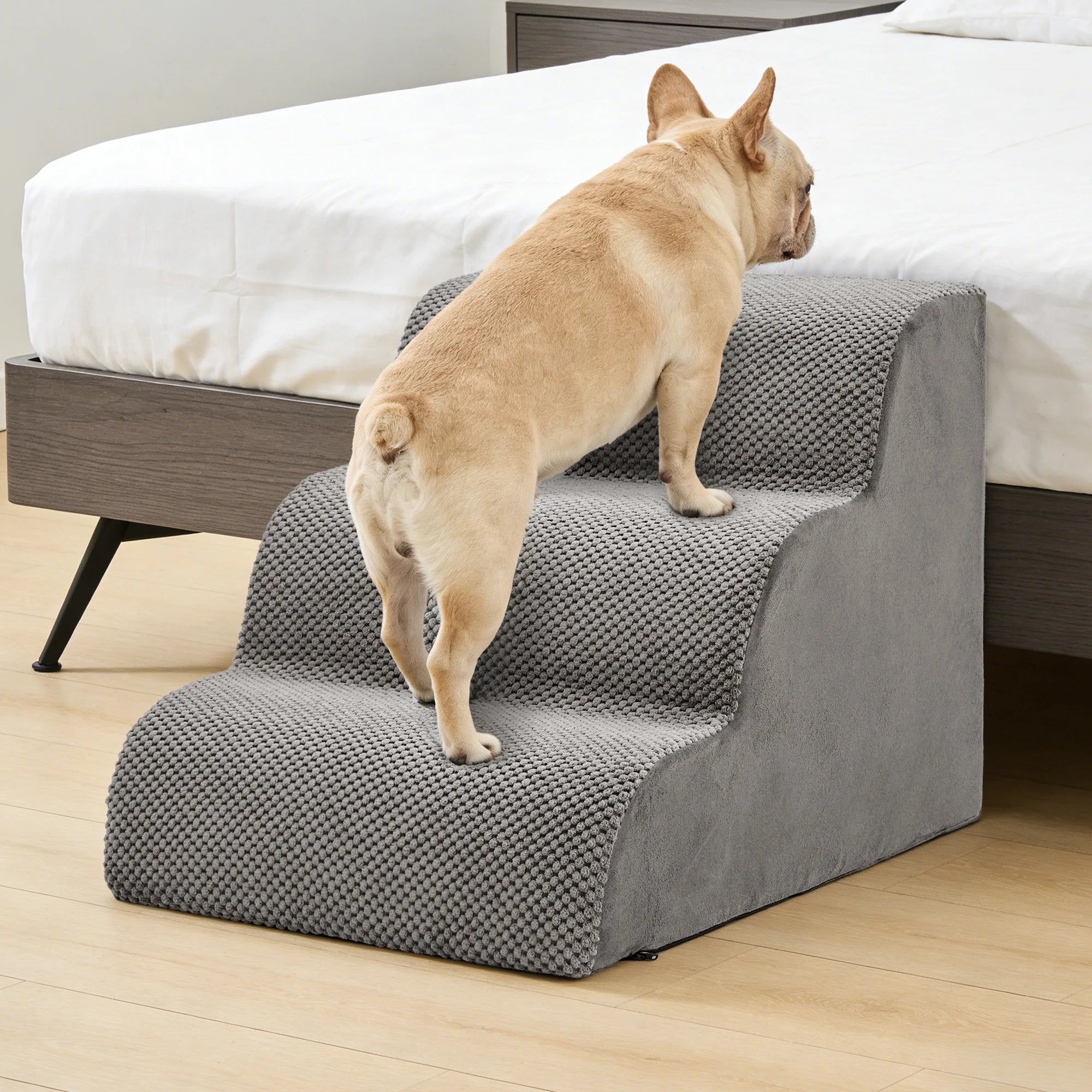 High-Density Foam Pet Stairs – 3-5 Step Curved Dog Ramp for Small Dogs and Cats – Non-Slip Indoor Pet Ladder for Easy Access to Furniture