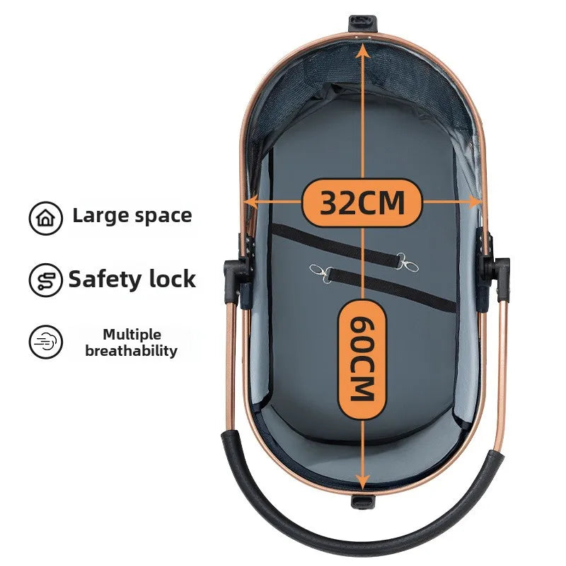 3-in-1 Folding Pet Stroller - Detachable Carrier with Easy Lock Canopy for Small to Medium Dogs and Cats (Up to 30lbs)