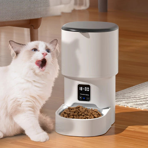 4L WiFi Automatic Cat Feeder - Intelligent Smart Pet Food Dispenser with App Control and LCD Display for Dogs and Cats