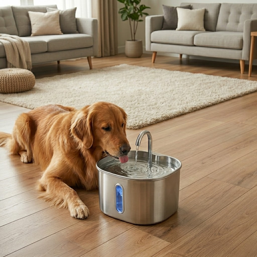2.2L Automatic Pet Water Fountain – Stainless Steel Cat and Dog Water Dispenser with Clear Water Level Window – Quiet Fountain for Pets