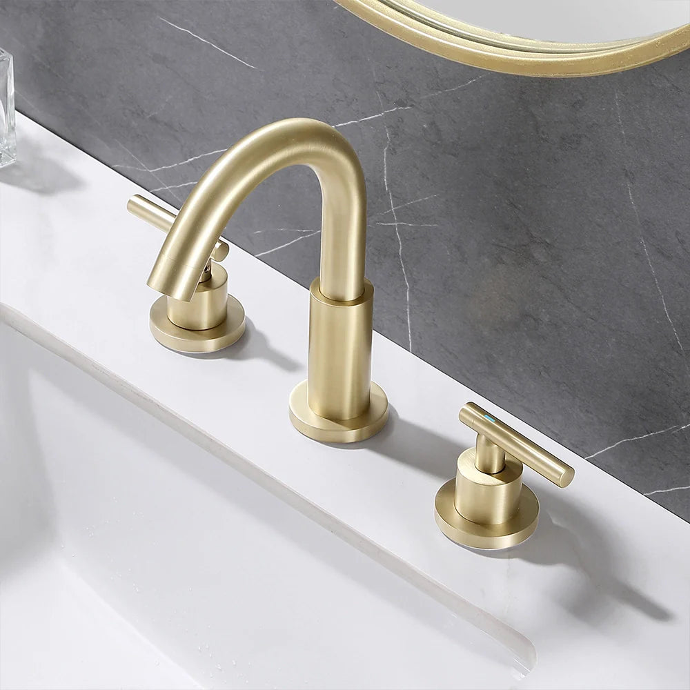 Modern Three Hole Double-handle Bathroom Basin Faucet