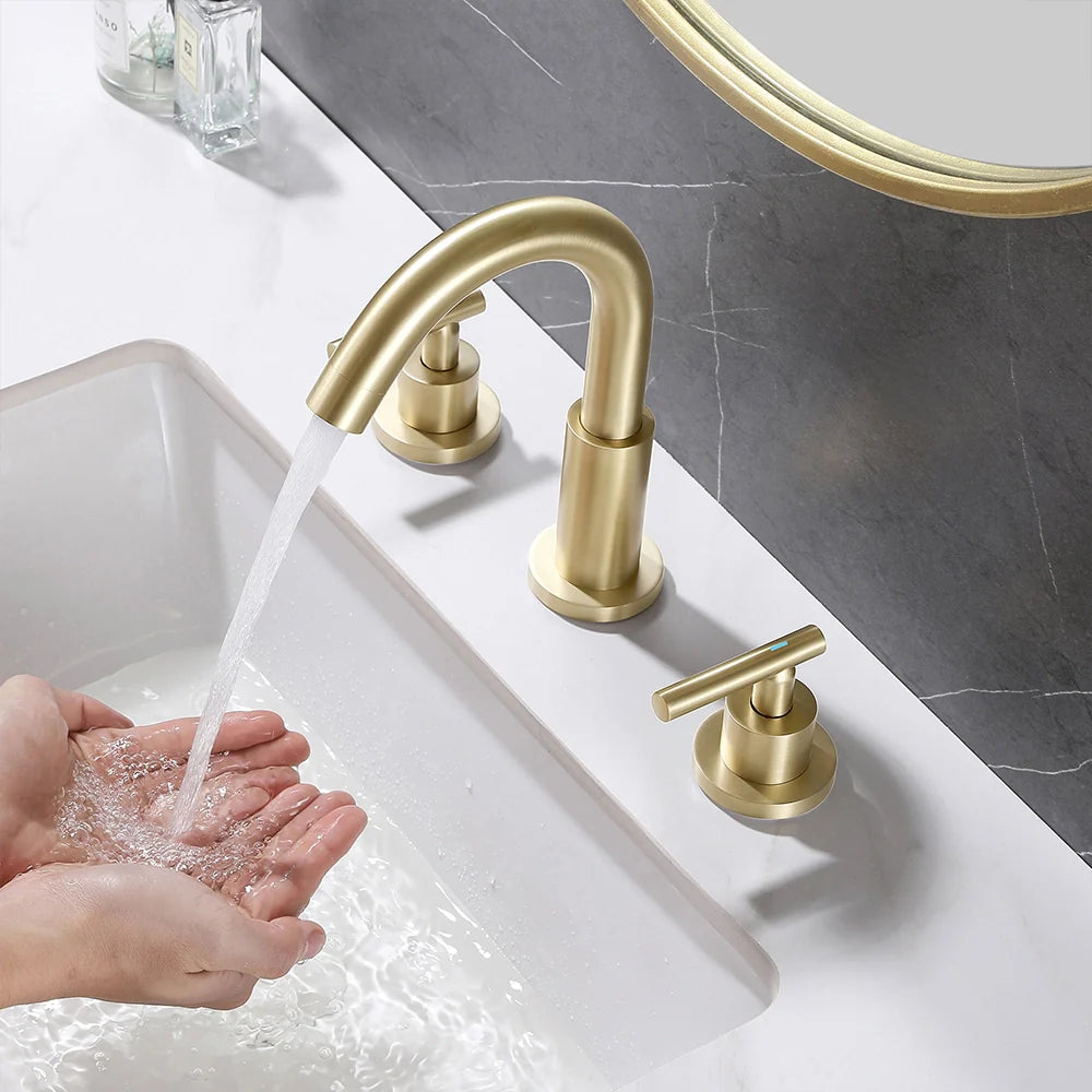 Modern Three Hole Double-handle Bathroom Basin Faucet